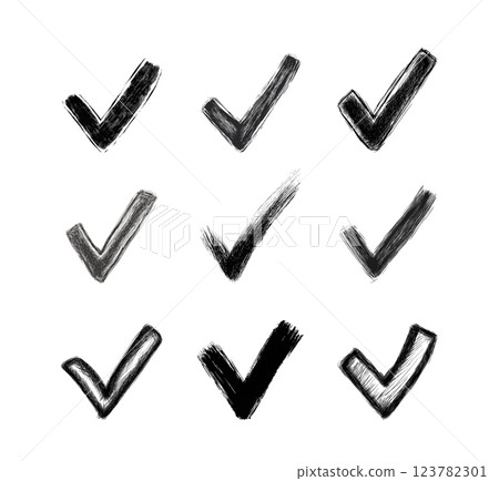Drawn check mark vector set illustration on white Drawn check mark vector set illustration on white 123782301