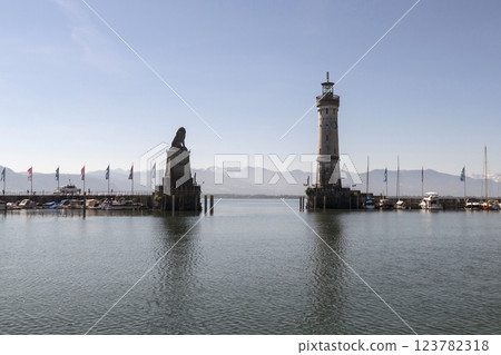 Port of Lindau on Lake Constance, Bavaria, Germany 123782318