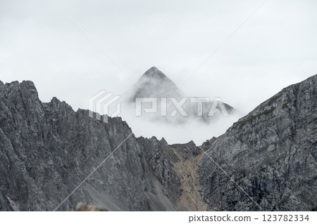 Stempeljoch at Karwendel mountains on Karwendel Hohenweg in Austria 123782334