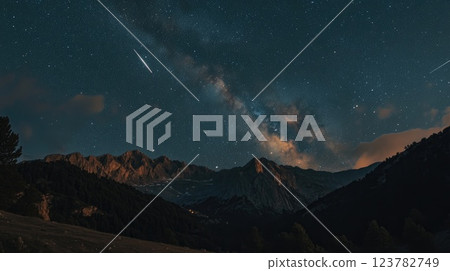 beautiful starry sky milkyway at night in the mountains 123782749