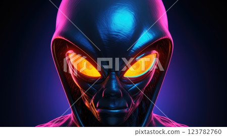 futuristic alien glowing in neon colors illustration 123782760