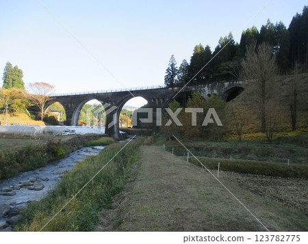 The arch bridge of the abandoned former JNR Miyahara Line in Kitazato, Oguni-machi, Aso-gun, Kumamoto Prefecture, the Konogawa Bridge, a nationally registered tangible cultural property. The arch bridge of the abandoned former JNR Miyahara Line in Kitazato, Oguni-machi, Aso-gun, Kumamoto Prefecture, the Konogawa Bridge, a nationally registered tangible cultural property. 123782775