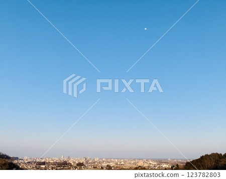 Clear winter moon and cityscape Clear winter moon and cityscape 123782803