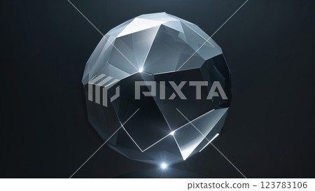Polygonal sphere, metal texture, black background 123783106
