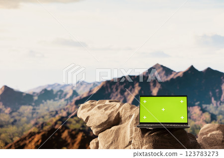 Remote wilderness escape featuring rocky peaks with green screen and lush greenery. This picturesque landscape is a paradise for nature lovers and trekking enthusiasts searching for solitude. Remote wilderness escape featuring rocky peaks with green screen and lush greenery. This picturesque landscape is a paradise for nature lovers and trekking enthusiasts searching for solitude. 123783273