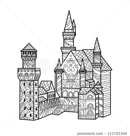 Medieval castle coloring book for adults vector Medieval castle coloring book for adults vector 123783308