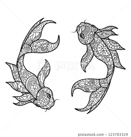 Koi carp fish coloring book for adults vector 123783329