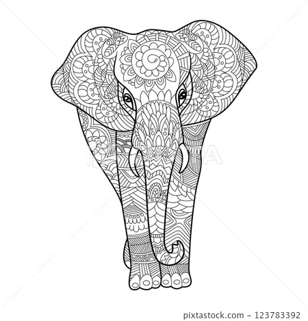 Elephant coloring book for adults vector 123783392