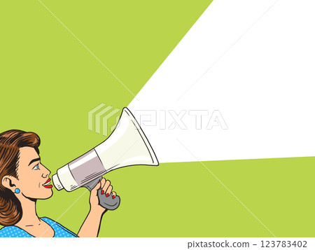 Woman with megaphone pop art style vector 123783402