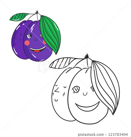 Educational game coloring book plum fruit vector 123783404