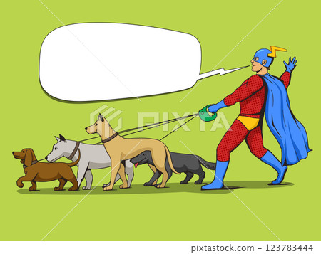 Superhero man and dogs comic book vector Superhero man and dogs comic book vector 123783444