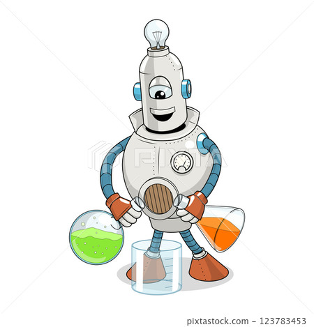 Vector cartoon robot science experiment Vector cartoon robot science experiment 123783453