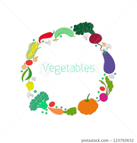 Wreath vegetables circle vector illustration 123783632