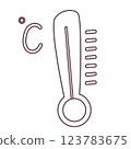 Black and white Celsius thermometer icon for weather forecast and climate measurement. Simple temperature gauge symbol in doodle style, perfect for educational materials, meteorology 123783675