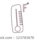 Black and white Fahrenheit thermometer icon for weather forecast and climate measurement. Simple temperature gauge symbol in doodle style, perfect for educational materials, meteorology. 123783676