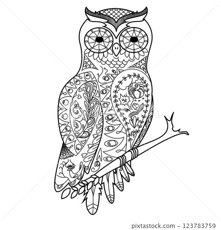 Owl coloring book for adults vector Owl coloring book for adults vector 123783759