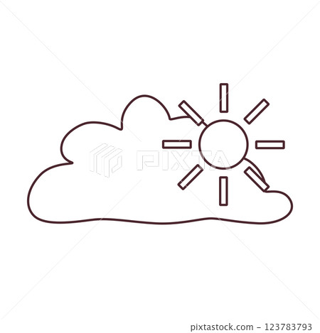 Black and white partly cloudy weather icon with sun and cloud in doodle style. Simple meteorology symbol for forecasts, climate apps, educational materials, and commercial design. 123783793