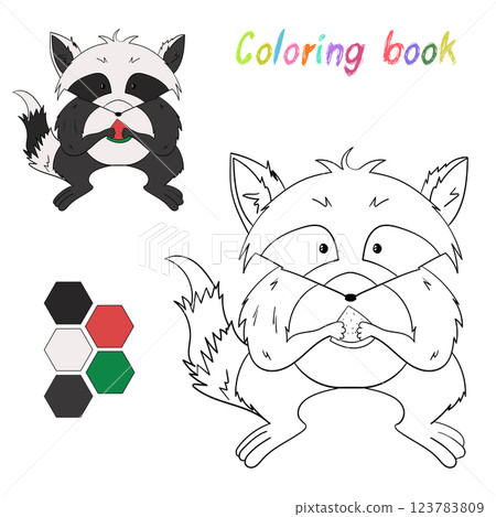 Coloring book raccoon kids layout for game Coloring book raccoon kids layout for game 123783809