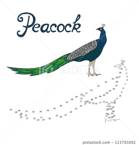 Educational game connect dots to draw peacock bird 123783892