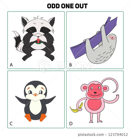 Odd one out child game vector illustration 123784012