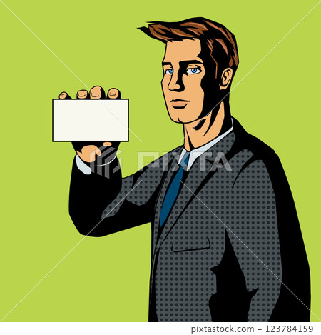Businessman with card pop art style vector Businessman with card pop art style vector 123784159