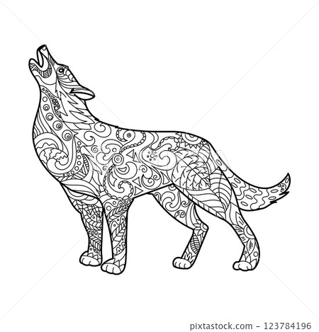 Wolf coloring book for adults vector Wolf coloring book for adults vector 123784196