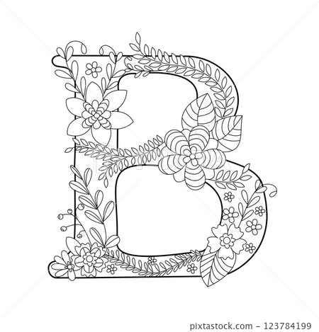 Letter B coloring book for adults vector Letter B coloring book for adults vector 123784199