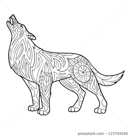 Wolf coloring book for adults vector Wolf coloring book for adults vector 123784200
