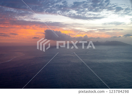 Aerial view of Moorea island at sunset, French Polynesia 123784298