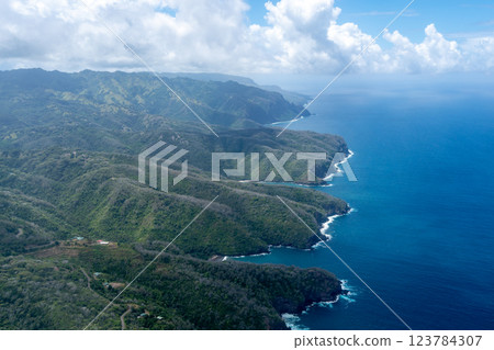 Aerial view of Hiva Oa island in the Marquesas, French Polynesia 123784307