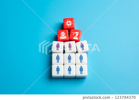 Automation and artificial intelligence replace workers. Threat of dismissal and replacement by technological solutions. Workforce reduction, technological unemployment, 123784370