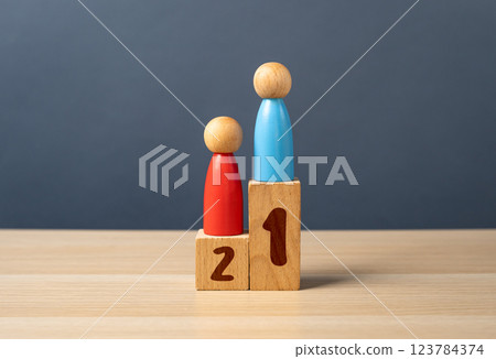 The first and second places were shared by opponents. Competition. Joint victory, sports results. Leadership struggle. 123784374