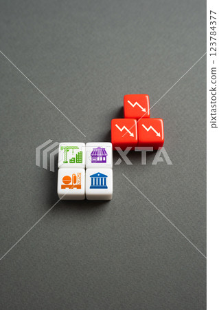 Economic decline. Problems in the economy. Financial crisis, recession. Declining GDP. Business closures. Corporate losses. Industry slowdown 123784377