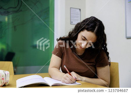 Girl studying at home Girl studying at home 123784687