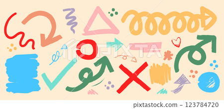 Colorful Collection Sketch Arrows Geometric Shapes Vector Illustration 123784720
