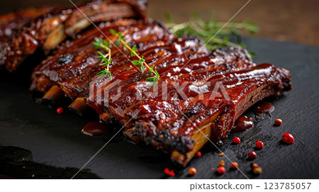 Mouthwatering Grilled Pork Ribs with Rich BBQ Sauce 123785057