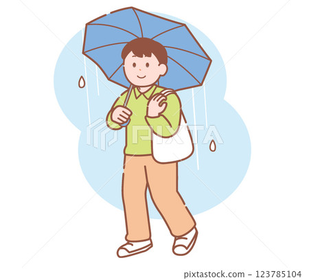 A man walking with an umbrella A man walking with an umbrella 123785104