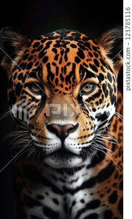 Captivating full body of jaguar showcasing its striking fur pattern and intense gaze Captivating full body of jaguar showcasing its striking fur pattern and intense gaze 123785116