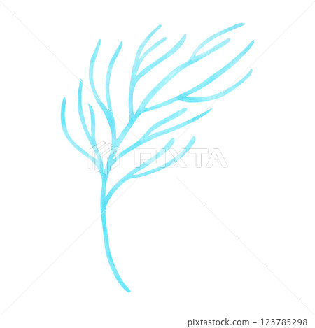 Branching blue coral. Watercolor and marker illustrations. Ocean coral reefs, underwater animals of the seabed. Hand drawn isolated art. Underwater exotic nature marine ecosystem for travel guides. 123785298