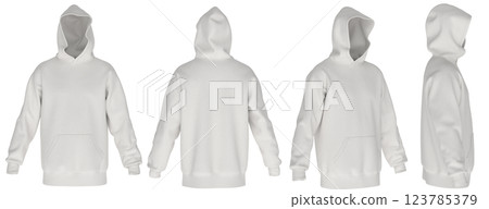Men's White Oversized Hoodie Mockup - Front, Side, Back View 3D Render Men's White Oversized Hoodie Mockup - Front, Side, Back View 3D Render 123785379