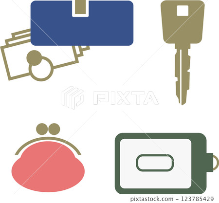 錢包、護照夾和鑰匙插圖素材集 123785429