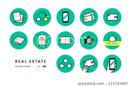 Simple vector icon set for selling real estate Simple vector icon set for selling real estate 123785607