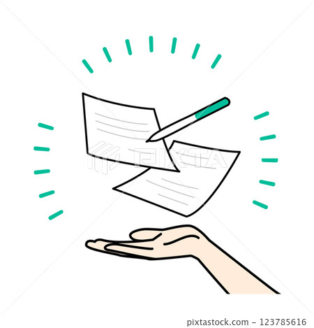 Vector illustration of a hand holding a document and a pen Vector illustration of a hand holding a document and a pen 123785616