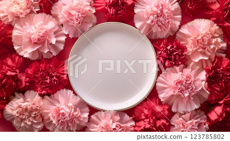 A simple plate on a carnation background 123785802