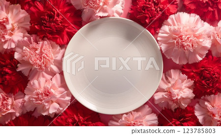 康乃馨背景上的簡單盤子 康乃馨背景上的簡單盤子 123785803