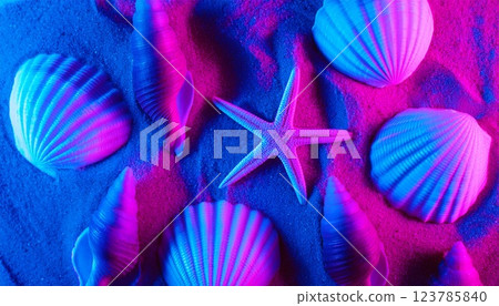 Cyberpunk seashells and beach 123785840