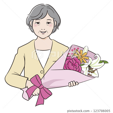 拿著花束的老年婦女 123786005