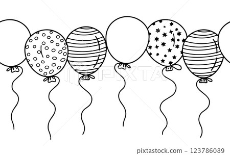 seamless border for holiday, birthday, american independence day. doodle style balloons 123786089