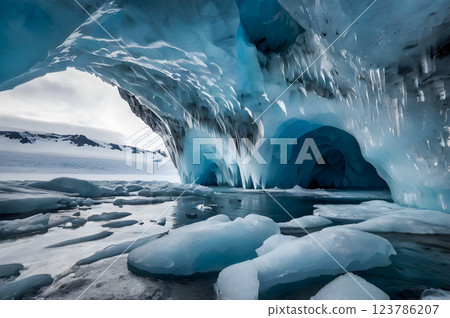 icicles formation in ice cave 123786207