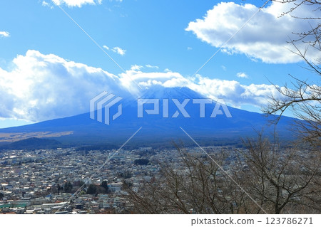 Mount Fuji as seen from Arakurayama Sengen Shrine in Yamanashi Prefecture, Winter 2024 123786271
